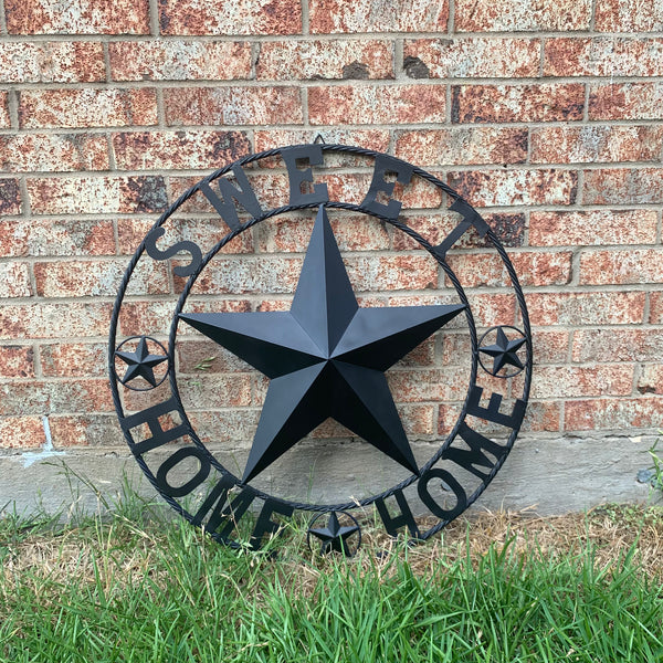 HOME SWEET HOME BARN STAR 24",32",36" RUSTIC BLACK METAL LONE STAR WESTERN HOME DECOR HANDMADE NEW #EH10549