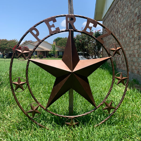 PEREZ CUSTOM STAR NAME BARN METAL STAR 3d TWISTED ROPE RING WESTERN HOME DECOR RUSTIC  BRONZE HANDMADE 24",32",34",36",40",42",44",46",50"