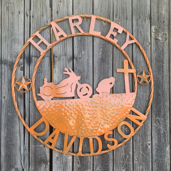 24",32" HARLEY DAVIDSON ORANGE CUSTOM METAL VINTAGE CRAFT SIGN WESTERN HOME DECOR HANDMADE