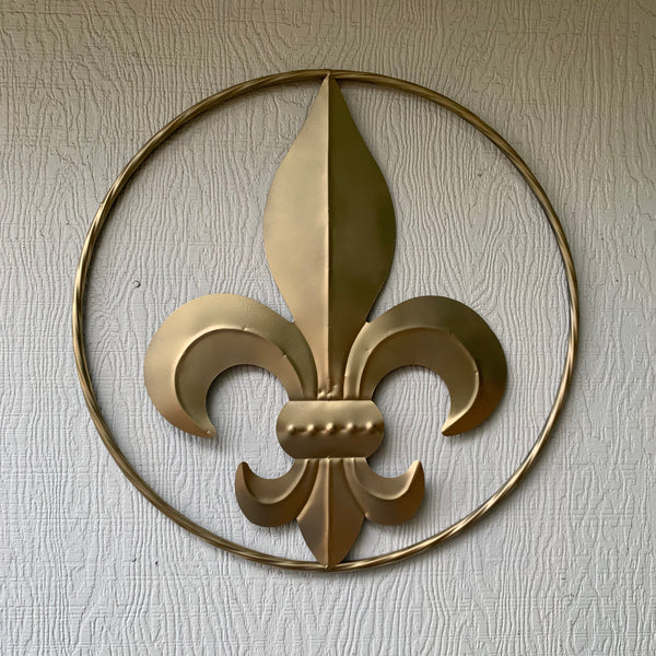 24" GOLD FLEUR DE LIS METAL SIGN WESTERN HOME DECOR HANDMADE NEW