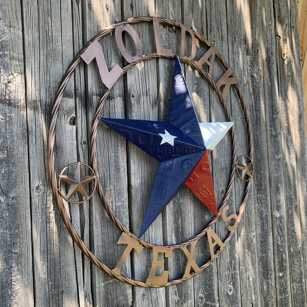 ZOLDAK TEXAS TX LICENSE PLATE STAR STYLE CUSTOM NAME STAR WITH TWISTED ROPE RING METAL WALL ART WESTERN HOME DECOR HANDMADE