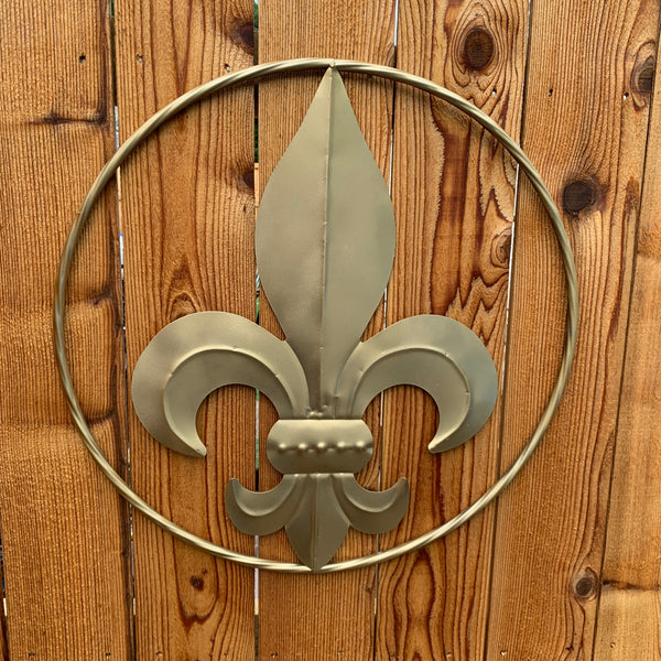 24" GOLD FLEUR DE LIS METAL SIGN WESTERN HOME DECOR HANDMADE NEW