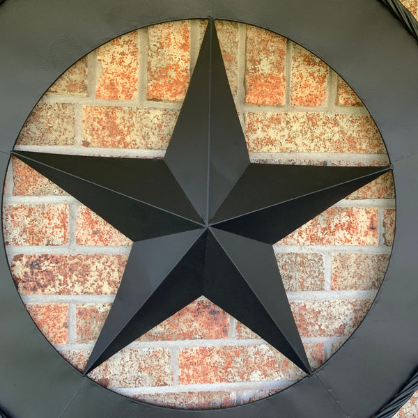 36" RUSTIC BLACK LONE STAR WIDE BAND RING TWISTED ROPE RING 3d METAL STAR WALL ART WESTERN HOME DECOR HANDMADE NEW #EH11879