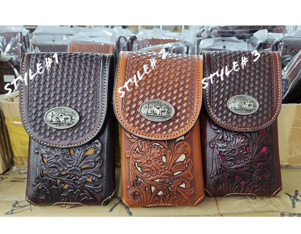 #LG 7" COWBOY PRAYING CHURCH BROWN LEATHER POUCH EXTRA LARGE  BELT LOOP HOLSTER CELL PHONE CASE UNIVERSAL OVERSIZE--FREE SHIPPING