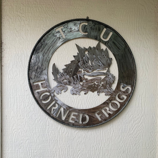 32" TCU HORNED FROGS CUSTOM RAW METAL VINTAGE CRAFT WIDE BAND RING TEAM SIGN HANDMADE