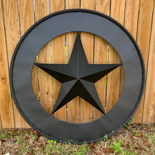 36" RUSTIC BLACK LONE STAR WIDE BAND RING TWISTED ROPE RING METAL STAR WALL ART WESTERN HOME DECOR HANDMADE NEW