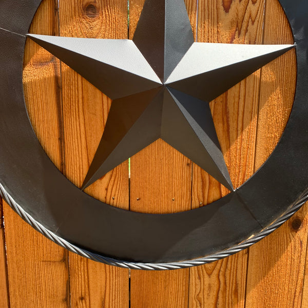 36" RUSTIC BLACK LONE STAR WIDE BAND RING TWISTED ROPE RING 3d METAL STAR WALL ART WESTERN HOME DECOR HANDMADE NEW #EH11879