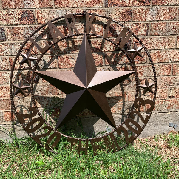 LARKIN STYLE CUSTOM STAR NAME BARN METAL STAR 3d TWISTED ROPE RING WESTERN HOME DECOR RUSTIC  BRONZE HANDMADE 24",32",34",36",40",42",44",46",50"