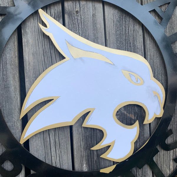 12",18",24",32",36" TEXAS STATE BOBCATS GOLD & WHITE CUSTOM METAL VINTAGE CRAFT TEAM SIGN WESTERN HOME DECOR HANDMADE