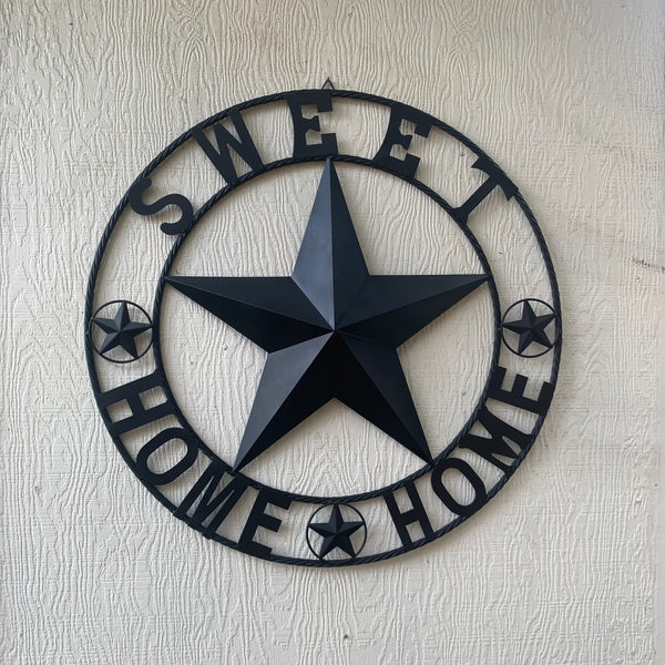 HOME SWEET HOME BARN STAR 24",32",36" RUSTIC BLACK METAL LONE STAR WESTERN HOME DECOR HANDMADE NEW #EH10549