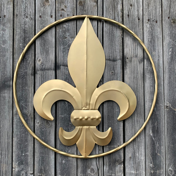 24" GOLD FLEUR DE LIS METAL SIGN WESTERN HOME DECOR HANDMADE NEW