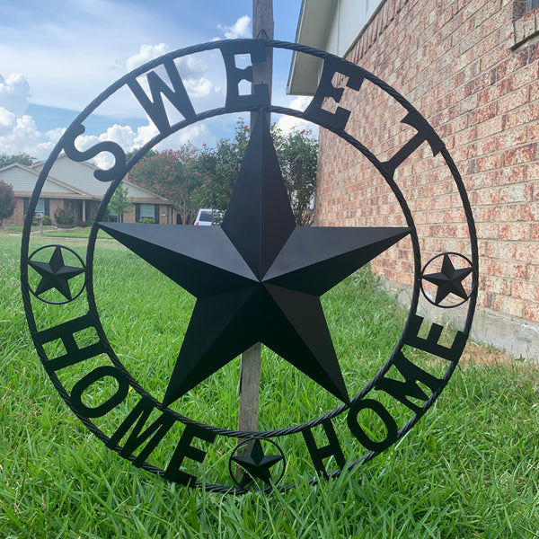 HOME SWEET HOME BARN STAR 24",32",36" RUSTIC BLACK METAL LONE STAR WESTERN HOME DECOR HANDMADE NEW #EH10549