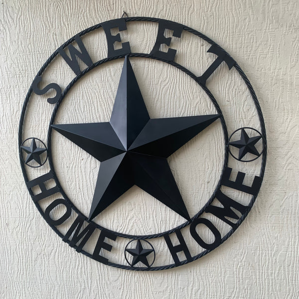 HOME SWEET HOME BARN STAR 24",32",36" RUSTIC BLACK METAL LONE STAR WESTERN HOME DECOR HANDMADE NEW #EH10549