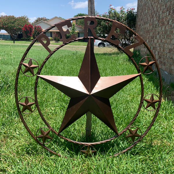 PEREZ CUSTOM STAR NAME BARN METAL STAR 3d TWISTED ROPE RING WESTERN HOME DECOR RUSTIC  BRONZE HANDMADE 24",32",34",36",40",42",44",46",50"