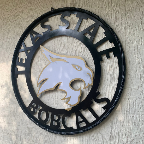 12",18",24",32",36" TEXAS STATE BOBCATS GOLD & WHITE CUSTOM METAL VINTAGE CRAFT TEAM SIGN WESTERN HOME DECOR HANDMADE