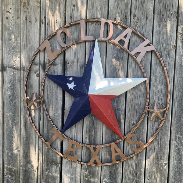 ZOLDAK TEXAS TX LICENSE PLATE STAR STYLE CUSTOM NAME STAR WITH TWISTED ROPE RING METAL WALL ART WESTERN HOME DECOR HANDMADE