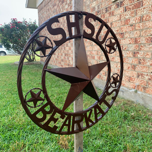 18" SHSU SAM HOUSTON BEARKATS RUSTIC BRONZE COPPER METAL CUSTOM VINTAGE CRAFT RUSTIC BROWN TEAM STAR HANDMADE