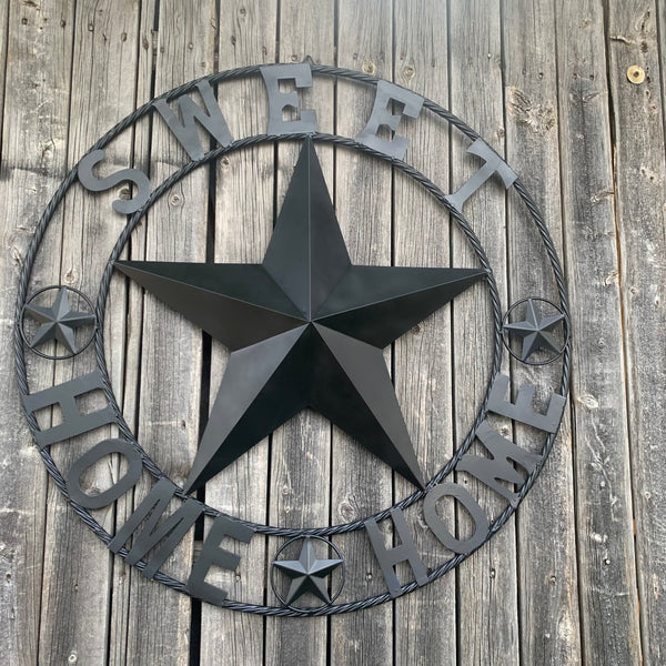 HOME SWEET HOME BARN STAR 24",32",36" RUSTIC BLACK METAL LONE STAR WESTERN HOME DECOR HANDMADE NEW #EH10549