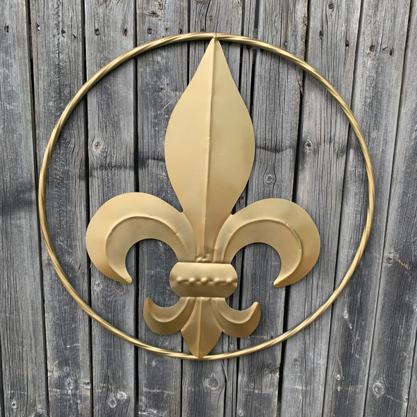 24" GOLD FLEUR DE LIS METAL SIGN WESTERN HOME DECOR HANDMADE NEW