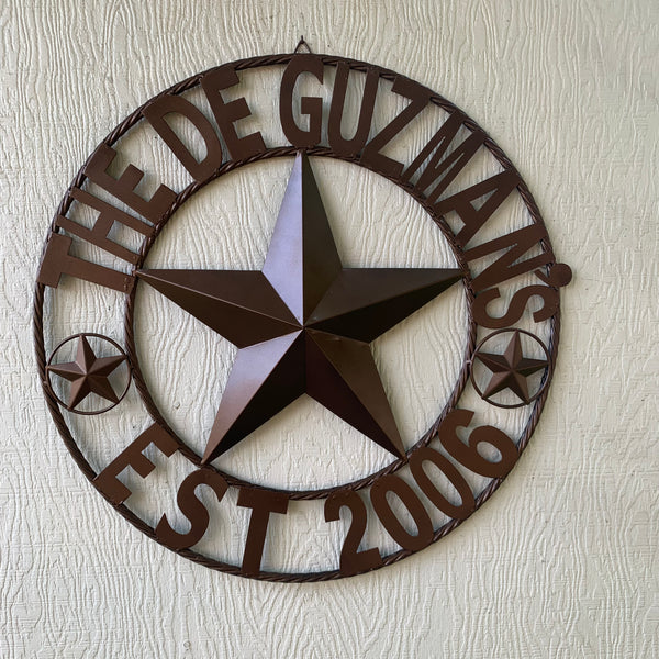 GUZMAN STYLE CUSTOM STAR NAME BARN METAL STAR 3d TWISTED ROPE RING WESTERN HOME DECOR RUSTIC  BRONZE HANDMADE 24",32",34",36",40",42",44",46",50"