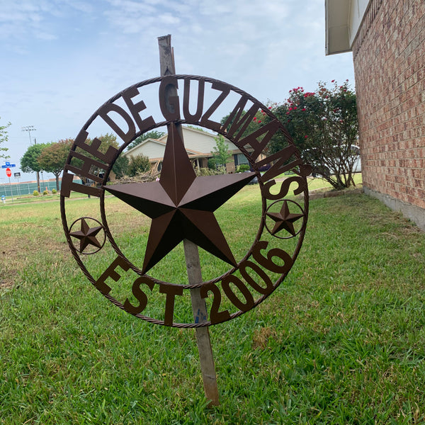 GUZMAN STYLE CUSTOM STAR NAME BARN METAL STAR 3d TWISTED ROPE RING WESTERN HOME DECOR RUSTIC  BRONZE HANDMADE 24",32",34",36",40",42",44",46",50"