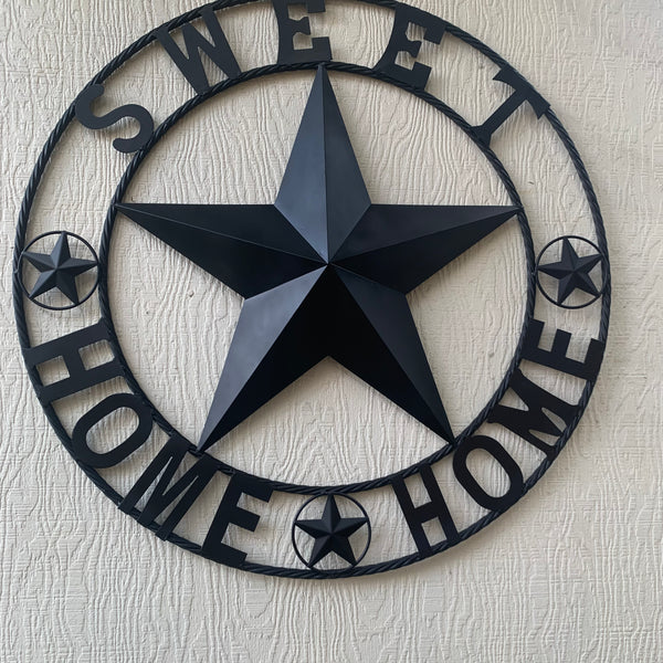 HOME SWEET HOME BARN STAR 24",32",36" RUSTIC BLACK METAL LONE STAR WESTERN HOME DECOR HANDMADE NEW #EH10549