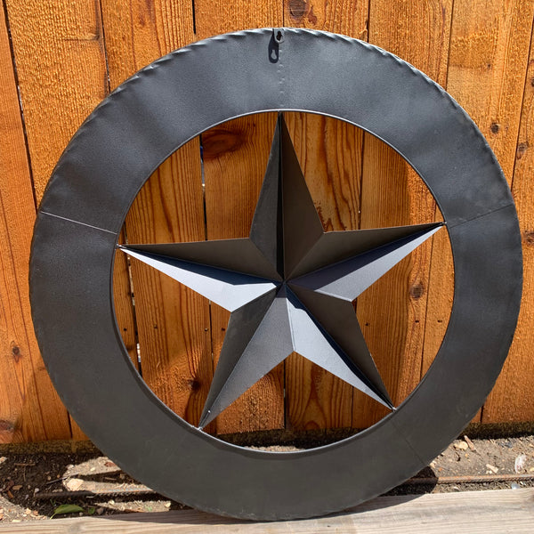 36" RUSTIC BLACK LONE STAR WIDE BAND RING TWISTED ROPE RING METAL STAR WALL ART WESTERN HOME DECOR HANDMADE NEW