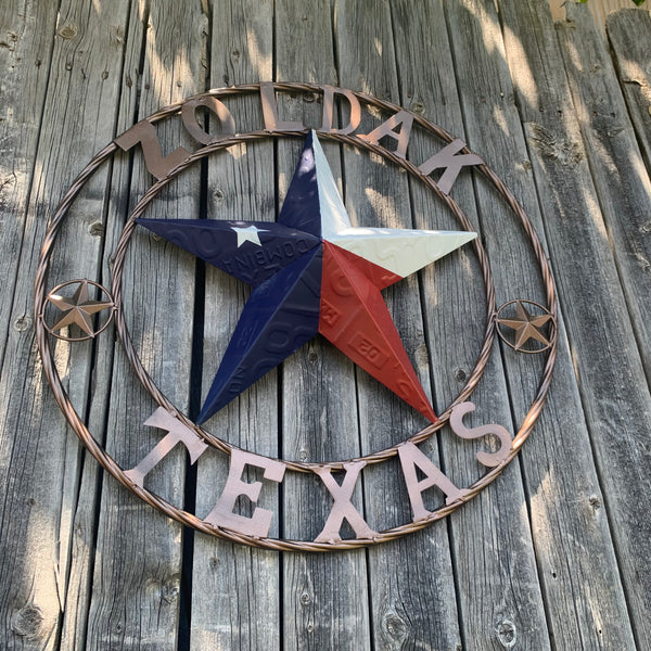 ZOLDAK TEXAS TX LICENSE PLATE STAR STYLE CUSTOM NAME STAR WITH TWISTED ROPE RING METAL WALL ART WESTERN HOME DECOR HANDMADE