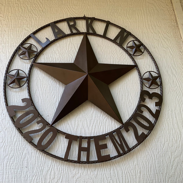 LARKIN STYLE CUSTOM STAR NAME BARN METAL STAR 3d TWISTED ROPE RING WESTERN HOME DECOR RUSTIC  BRONZE HANDMADE 24",32",34",36",40",42",44",46",50"