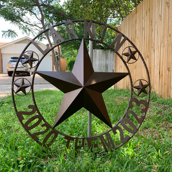 LARKIN STYLE CUSTOM STAR NAME BARN METAL STAR 3d TWISTED ROPE RING WESTERN HOME DECOR RUSTIC  BRONZE HANDMADE 24",32",34",36",40",42",44",46",50"