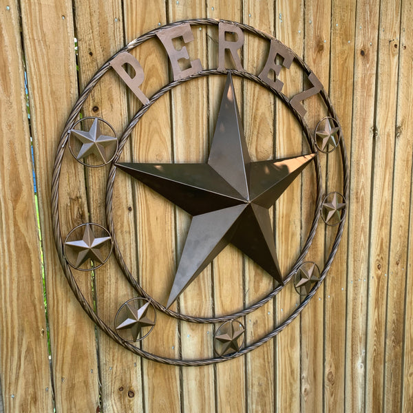 PEREZ CUSTOM STAR NAME BARN METAL STAR 3d TWISTED ROPE RING WESTERN HOME DECOR RUSTIC  BRONZE HANDMADE 24",32",34",36",40",42",44",46",50"