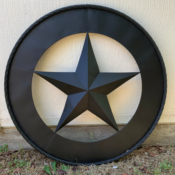 36" RUSTIC BLACK LONE STAR WIDE BAND RING TWISTED ROPE RING 3d METAL STAR WALL ART WESTERN HOME DECOR HANDMADE NEW #EH11879