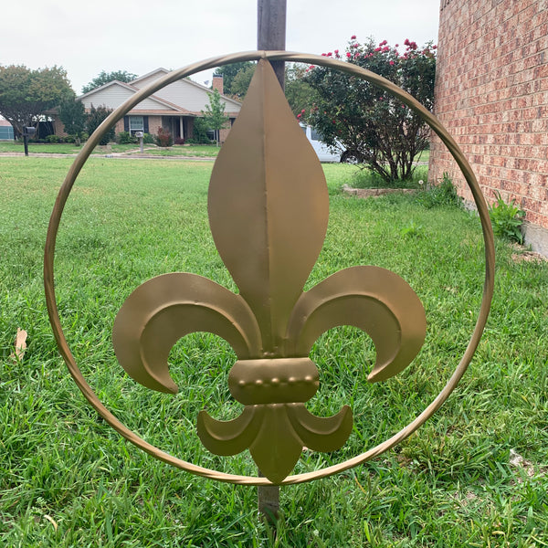 24" GOLD FLEUR DE LIS METAL SIGN WESTERN HOME DECOR HANDMADE NEW