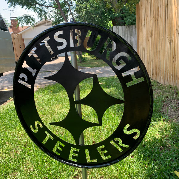 PITTSBURGH BLACK METAL DISC CUSTOM VINTAGE CRAFT TEAM SPORTS SIGN HANDMADE