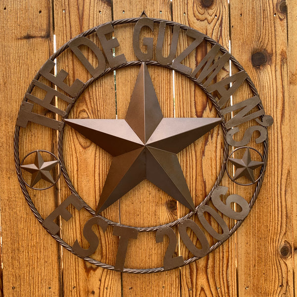 GUZMAN STYLE CUSTOM STAR NAME BARN METAL STAR 3d TWISTED ROPE RING WESTERN HOME DECOR RUSTIC  BRONZE HANDMADE 24",32",34",36",40",42",44",46",50"