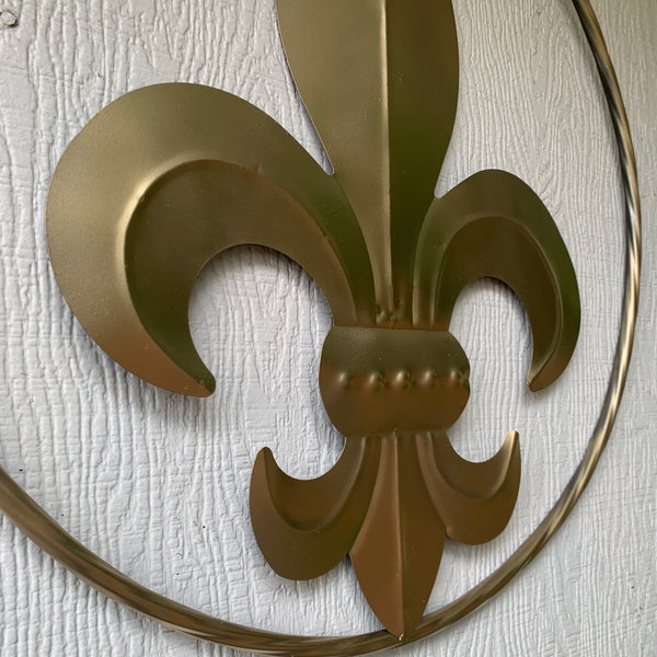 24" GOLD FLEUR DE LIS METAL SIGN WESTERN HOME DECOR HANDMADE NEW