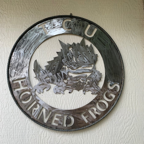 32" TCU HORNED FROGS CUSTOM RAW METAL VINTAGE CRAFT WIDE BAND RING TEAM SIGN HANDMADE