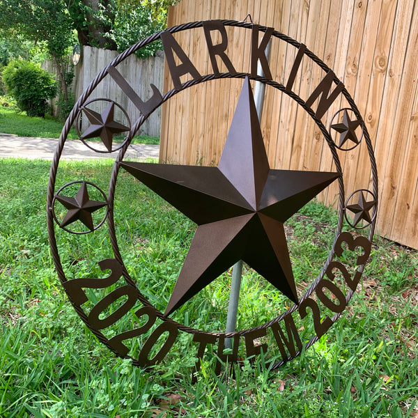 LARKIN STYLE CUSTOM STAR NAME BARN METAL STAR 3d TWISTED ROPE RING WESTERN HOME DECOR RUSTIC  BRONZE HANDMADE 24",32",34",36",40",42",44",46",50"