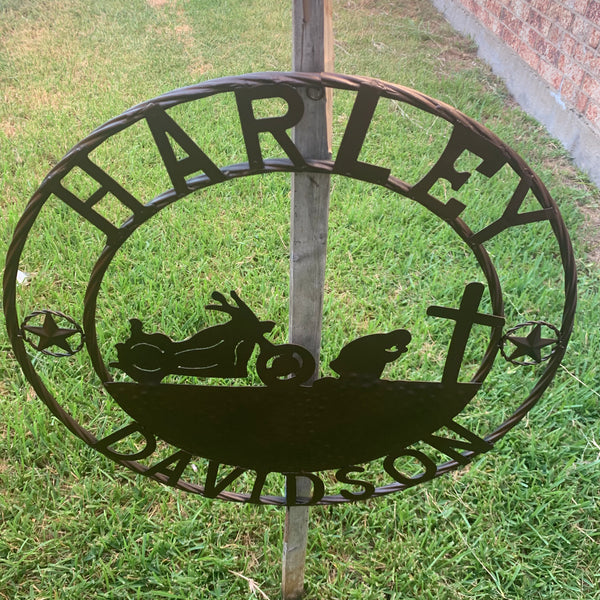 24",32" HARLEY DAVIDSON CUSTOM METAL VINTAGE CRAFT SIGN WESTERN HOME DECOR RUSTIC BRONZE HANDMADE