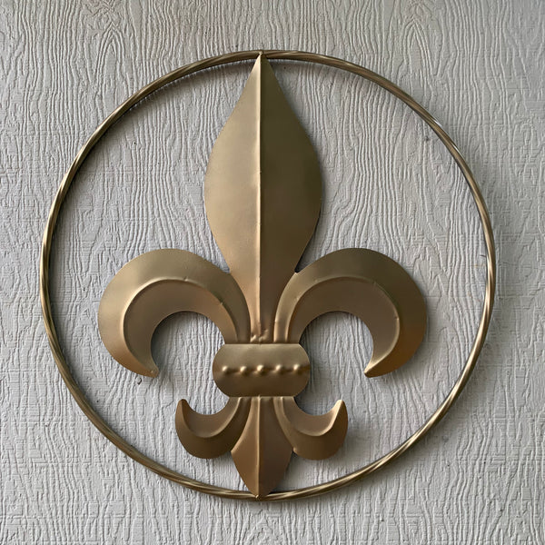 24" GOLD FLEUR DE LIS METAL SIGN WESTERN HOME DECOR HANDMADE NEW