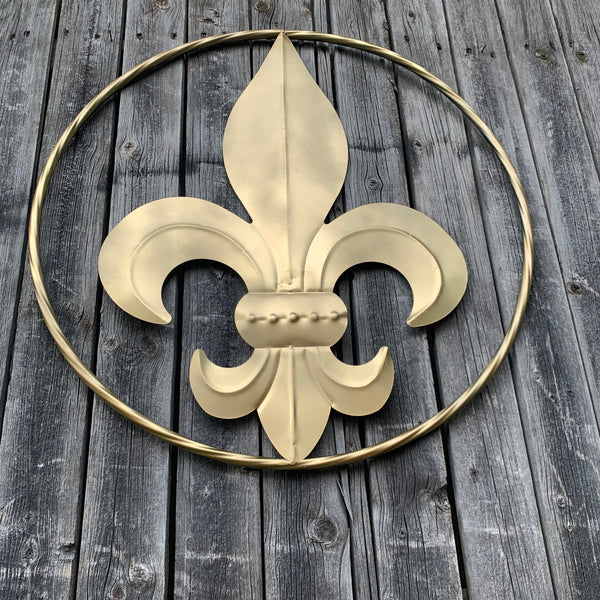 24" GOLD FLEUR DE LIS METAL SIGN WESTERN HOME DECOR HANDMADE NEW