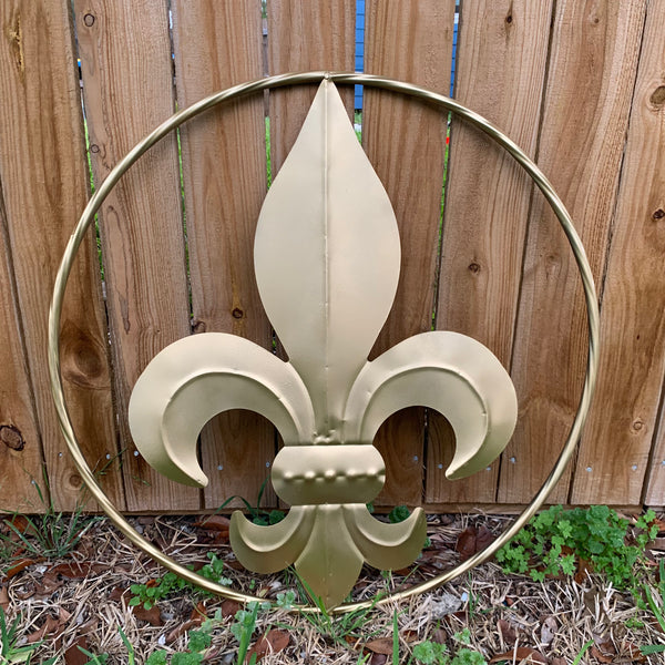 24" GOLD FLEUR DE LIS METAL SIGN WESTERN HOME DECOR HANDMADE NEW