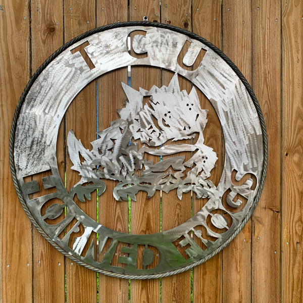 32" TCU HORNED FROGS CUSTOM RAW METAL VINTAGE CRAFT WIDE BAND RING TEAM SIGN HANDMADE