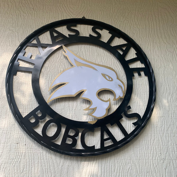 12",18",24",32",36" TEXAS STATE BOBCATS GOLD & WHITE CUSTOM METAL VINTAGE CRAFT TEAM SIGN WESTERN HOME DECOR HANDMADE