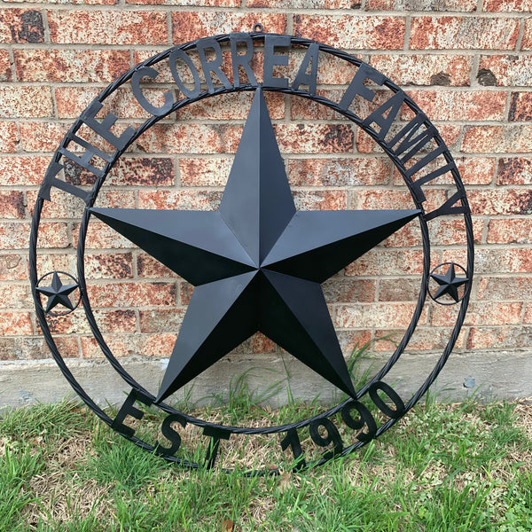 CORREA FAMILY STYLE CUSTOM FAMILY NAME STAR METAL BARN STAR ROPE RING WESTERN HOME DECOR RUSTIC HANDMADE 24",32",34",36",40",42",44",46",50"