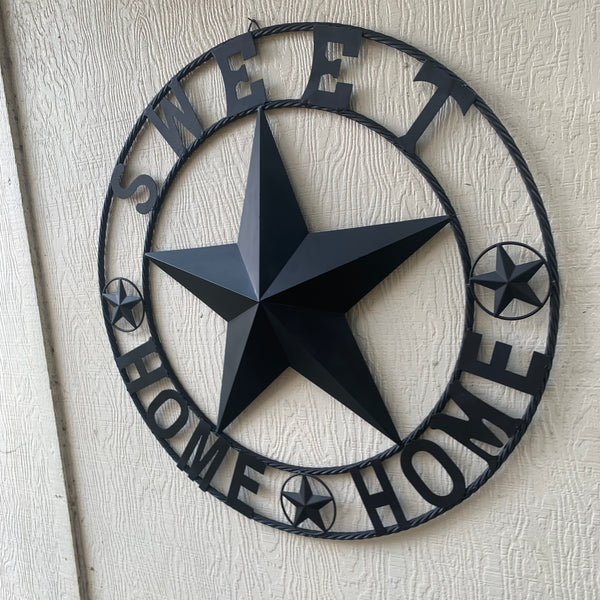 HOME SWEET HOME BARN STAR 24",32",36" RUSTIC BLACK METAL LONE STAR WESTERN HOME DECOR HANDMADE NEW #EH10549