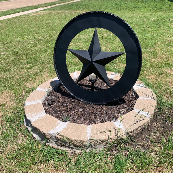 36" RUSTIC BLACK LONE STAR WIDE BAND RING TWISTED ROPE RING 3d METAL STAR WALL ART WESTERN HOME DECOR HANDMADE NEW #EH11879
