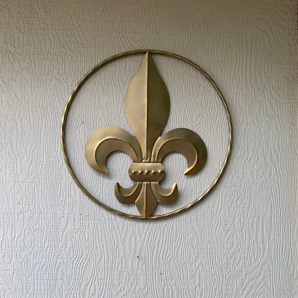 24" GOLD FLEUR DE LIS METAL SIGN WESTERN HOME DECOR HANDMADE NEW