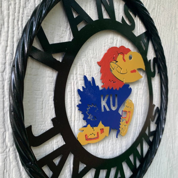 KANSAS JAYHAWKS CUSTOM METAL VINTAGE CRAFT TEAM SIGN WALL ART WESTERN HOME DECOR HANDMADE