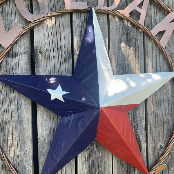 ZOLDAK TEXAS TX LICENSE PLATE STAR STYLE CUSTOM NAME STAR WITH TWISTED ROPE RING METAL WALL ART WESTERN HOME DECOR HANDMADE